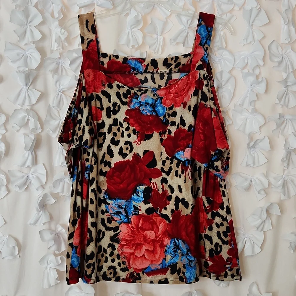 INC Leopard High Status. Cold Shoulder, Animal, Floral Print Top, L, XLa… - Picture 9 of 11